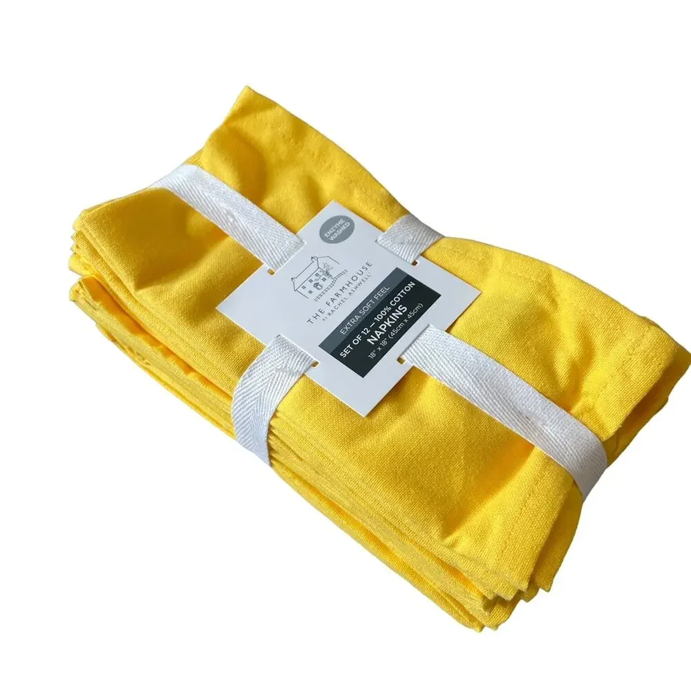 12pc Rachel Ashwell Farmhouse Cotton Dinner Napkins 18x18 Yellow NEW